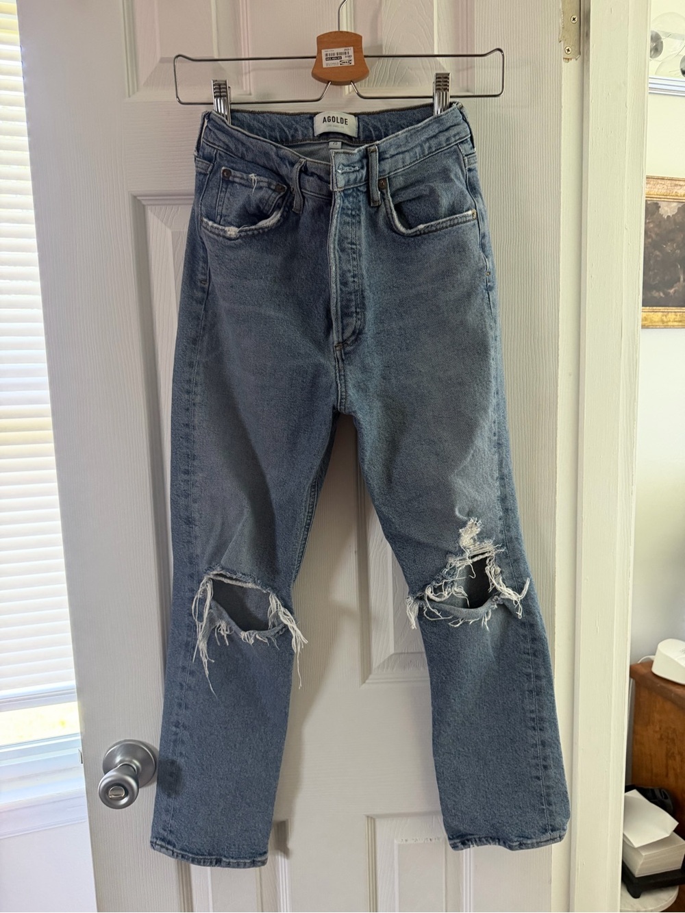 Agolde Women's Straight Ripped Knee Jeans - Blue Wash